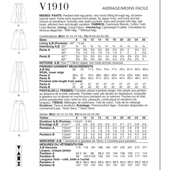 Naaipatroon Vogue 1910 broek, maat 34-42 Dui/En/Fr