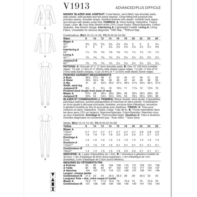 Naaipatroon Vogue 1913 combination, maat 44-52 Dui/En/Fr