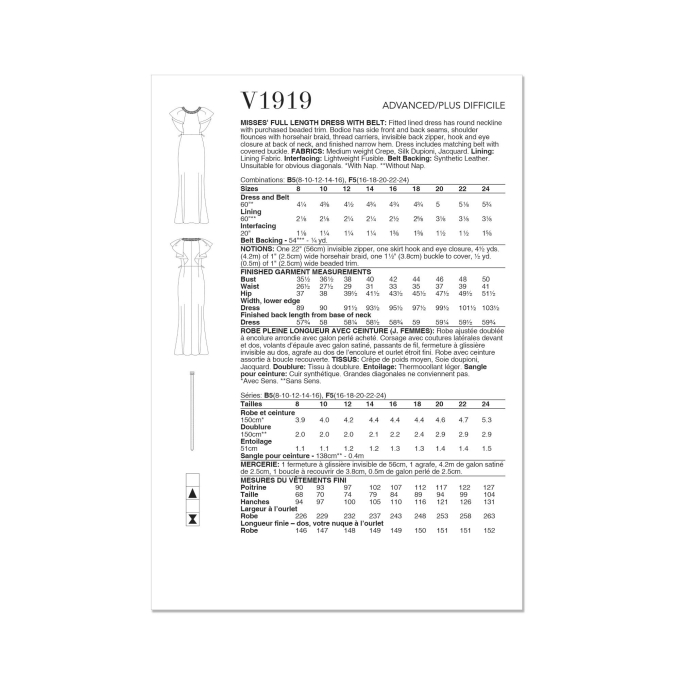 Naaipatroon Vogue 1919 designer jurk, maat 34-42 Dui/En/Fr