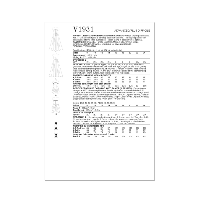 Naaipatroon Vogue 1931 Vintage jurk, maat 42-50 Dui/En/Fr