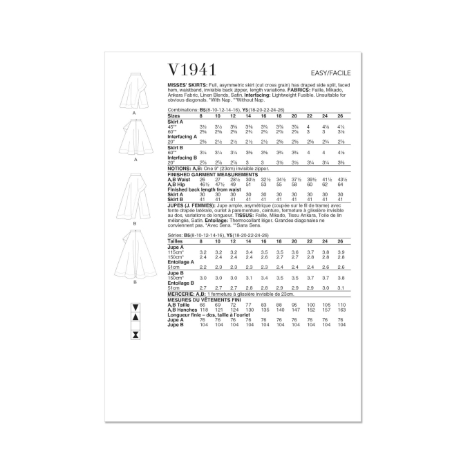 Patron Vogue 1941 jupe femme, taille 44-52 en français