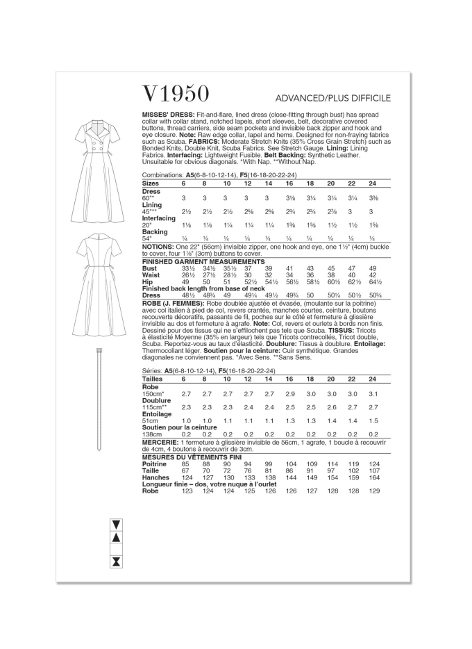 Naaipatroon Vogue 1950 designer jurk, maat 42-50 Dui/En/Fr