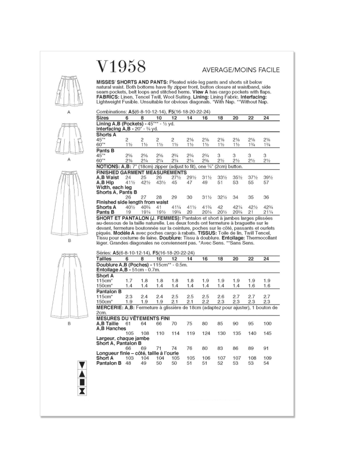 Naaipatroon Vogue 1958 broek, maat 32-40 Dui/En/Fr