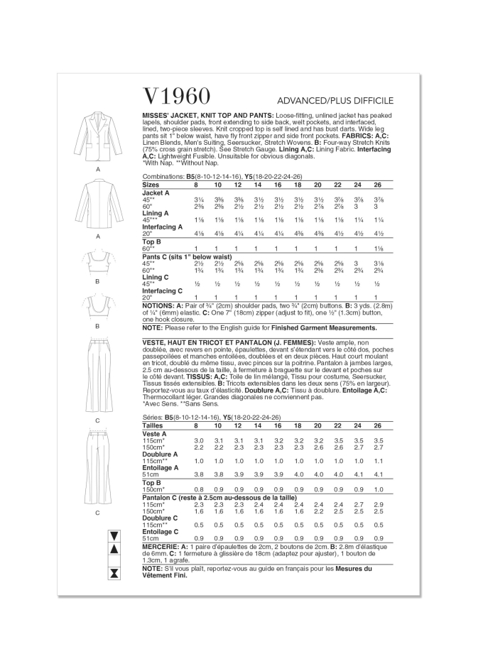 Naaipatroon Vogue 1960 combinatie, maat 34-42 Dui/En/Fr