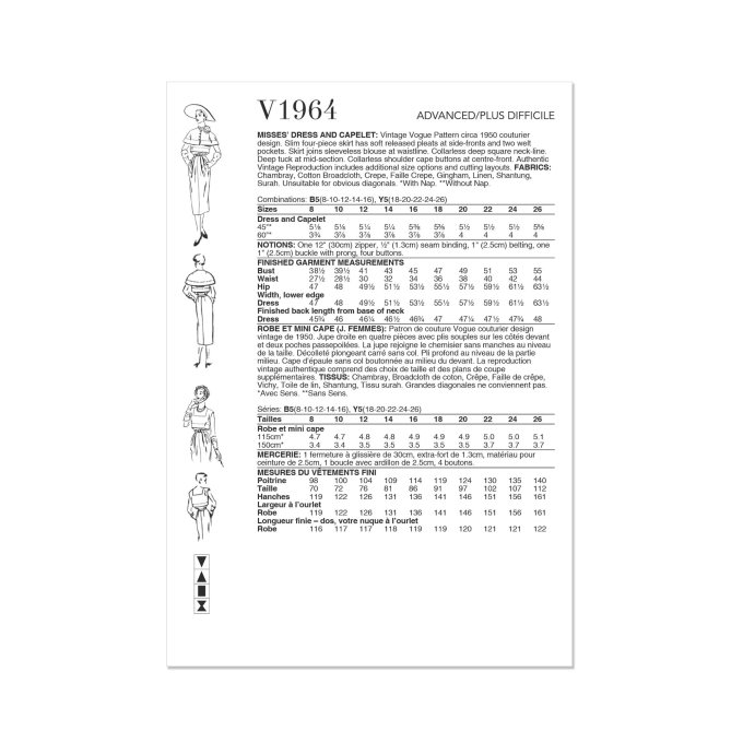Naaipatroon Vogue 1964 Combinatie, maat 46-54, Dui/En/Fr