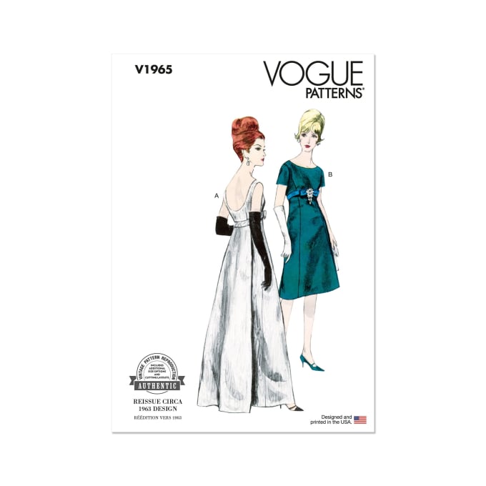 Naaipatroon Vogue 1965 jurk, maat 36-44, Dui/En/Fr