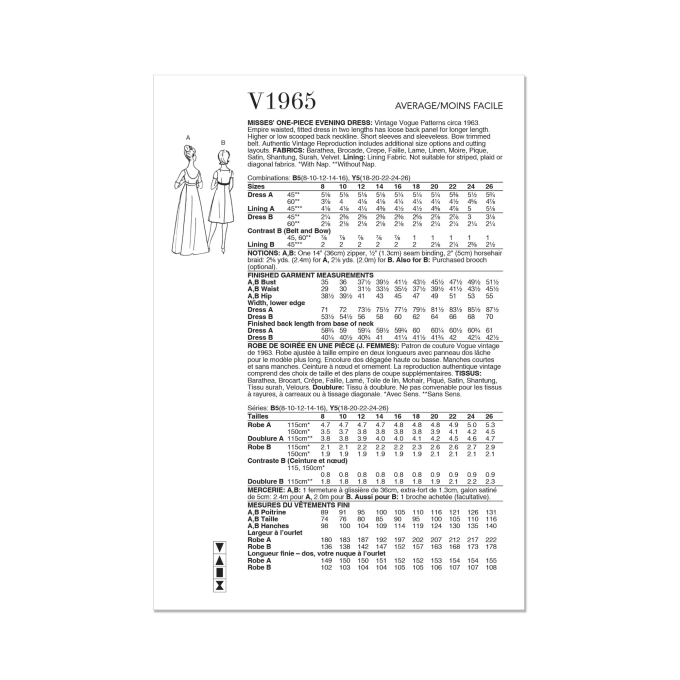 Naaipatroon Vogue 1965 jurk, maat 36-44, Dui/En/Fr