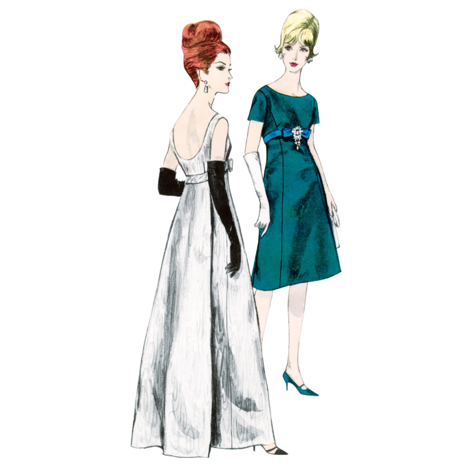 Naaipatroon Vogue 1965 jurk, maat 46-54, Dui/En/Fr