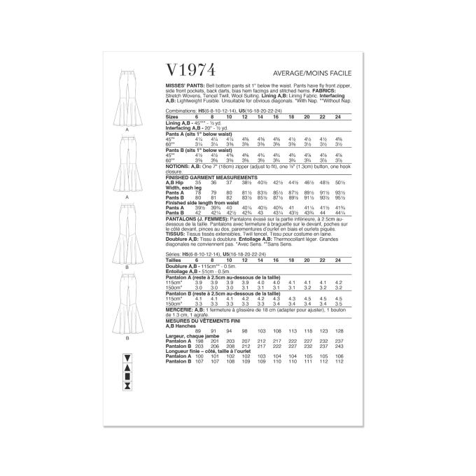 Naaipatroon Vogue 1974 broek, maat 32-40 Dui/En/Fr