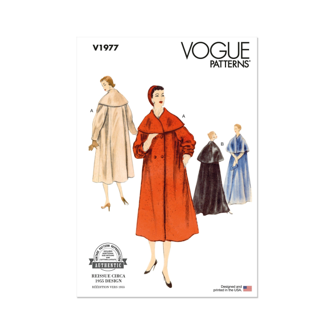 Naaipatroon Vogue 1977 Vintage mantel, maat 32-4, Dui/En/Fr