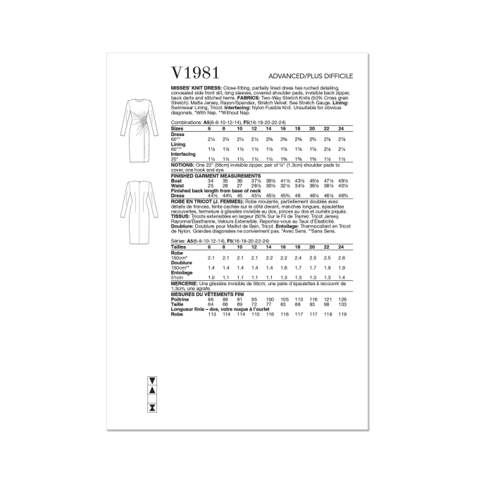 Naaipatroon Vogue 1981 jurk, maat 32-40, Dui/En/Fr