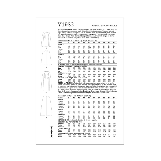 Naaipatroon Vogue 1982 jurk, maat 34-42, Dui/En/Fr