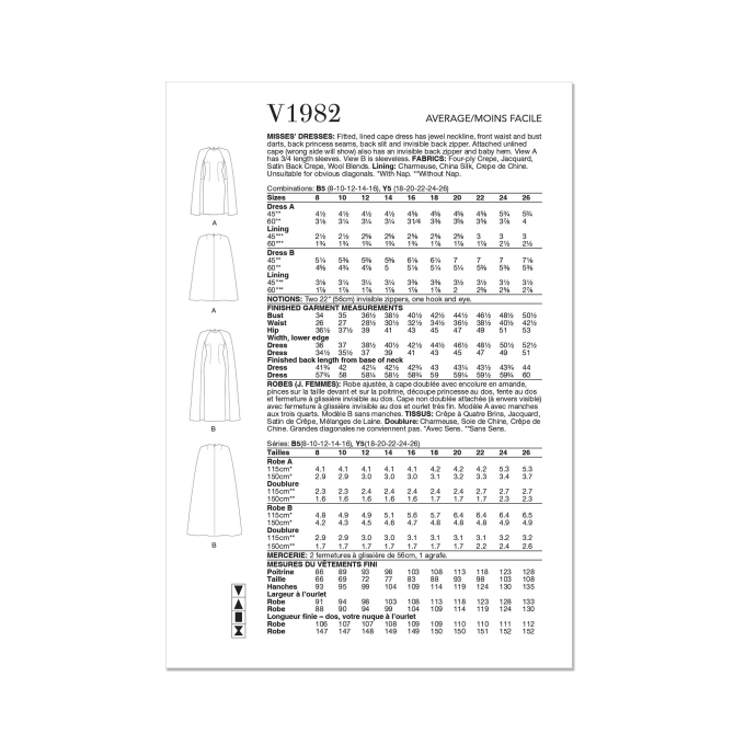 Naaipatroon Vogue 1982 jurk, maat 44-52, Dui/En/Fr