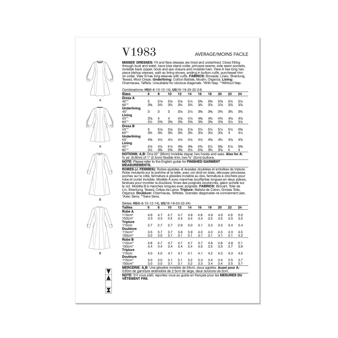 Naaipatroon Vogue 1983 jurk, maat 32-40, Dui/En/Fr