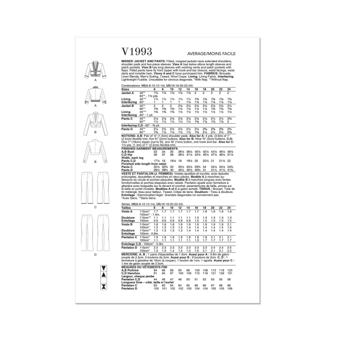 Naaipatroon Vogue 1993 combination, maat 32-40 Dui/En/Fr