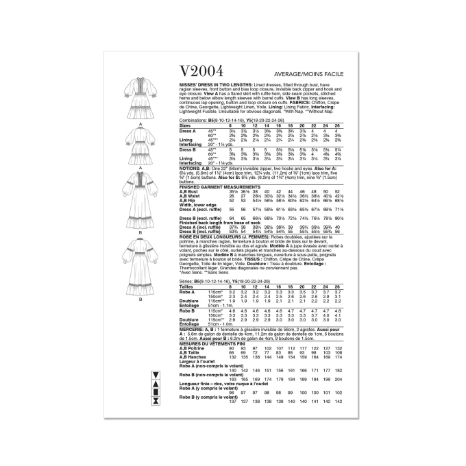 Naaipatroon Vogue 2004 jurk, maat 32-42, Dui/En/Fr