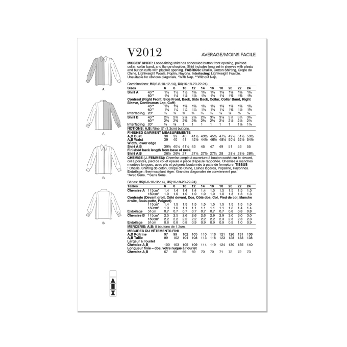 Naaipatroon Vogue 2012 top, maat 32-40, Dui/En/Fr