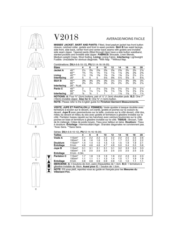 Naaipatroon Vogue 2018 combination, maat 30-38 Dui/En/Fr