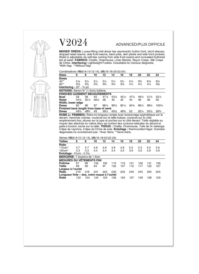 Naaipatroon Vogue 2024 Jurk, maat 32-40 Dui/En/Fr