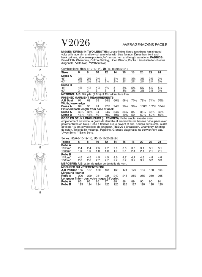 Naaipatroon Vogue 2026 Jurk, maat 42-50 Dui/En/Fr