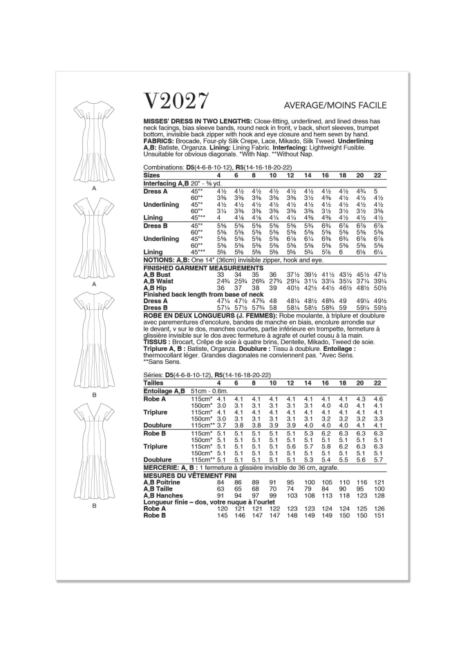 Naaipatroon Vogue 2027 Jurk, maat 40-48 Dui/En/Fr