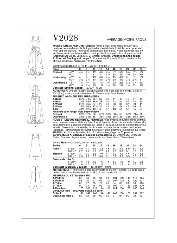 Naaipatroon Vogue 2028 Jurk, maat 32-40 Dui/En/Fr