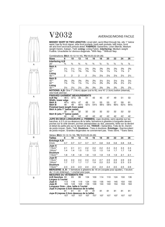 Naaipatroon Vogue 2032 Rok, maat 34-42 Dui/En/Fr