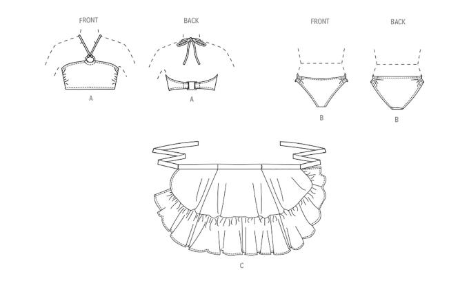 Patron Vogue 2038 bikini / jupe femme, version papier, taille 32-50 en français