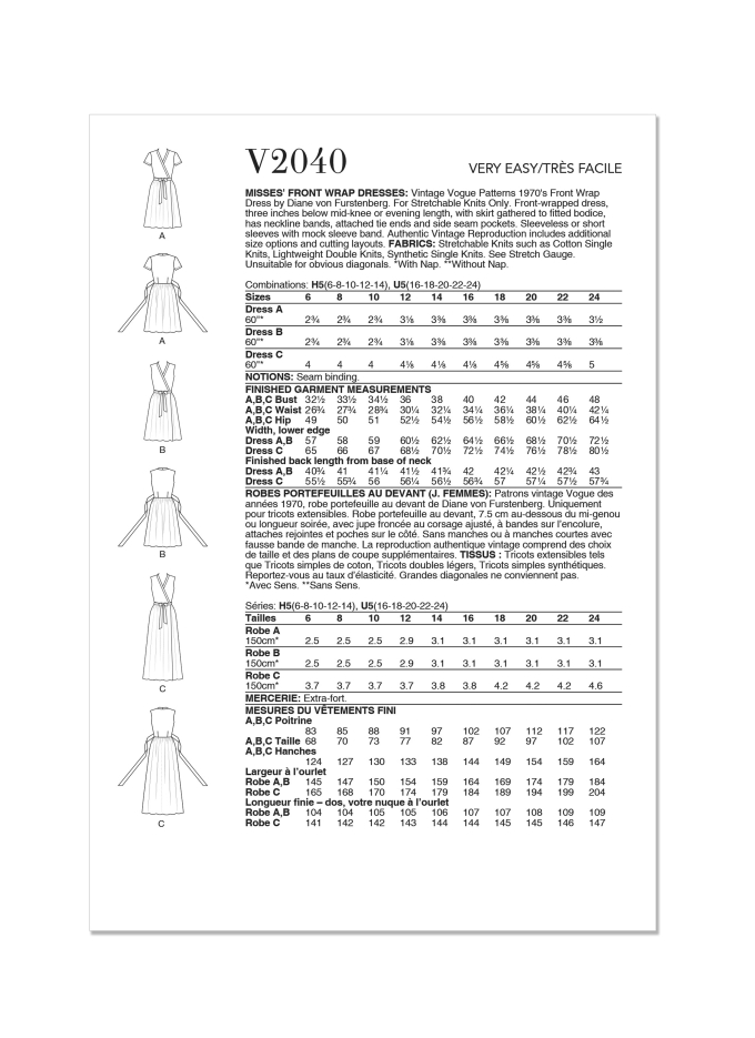 Naaipatroon Vogue 2040 Vintage Jurk, maat 32-40 Dui/En/Fr