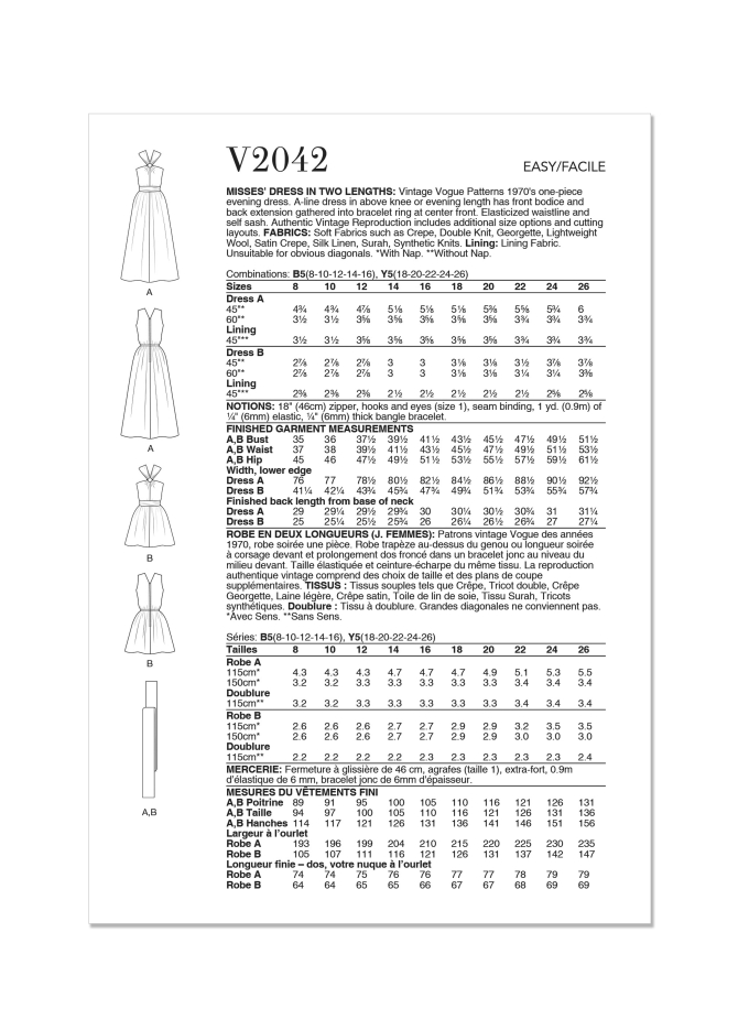 Naaipatroon Vogue 2042 Vintage Jurk, maat 34-42 Dui/En/Fr