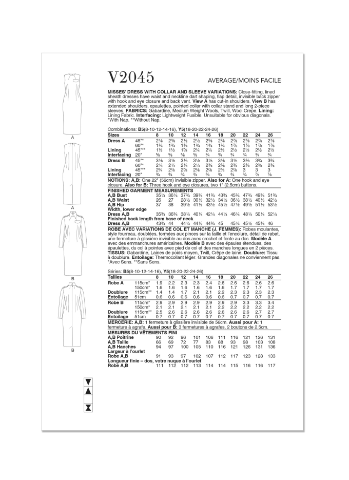 Naaipatroon Vogue 2045 Dames Jurk, maat 34-42 Dui/En/Fr