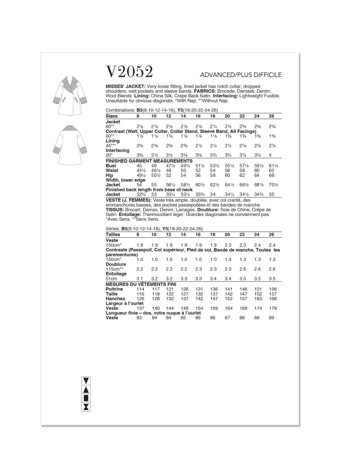 Naaipatroon Vogue 2052 Dames Jas, maat 34-42 Dui/En/Fr