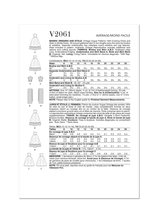 Naaipatroon Vogue 2061 Dames Jurk, maat 34-42 Dui/En/Fr