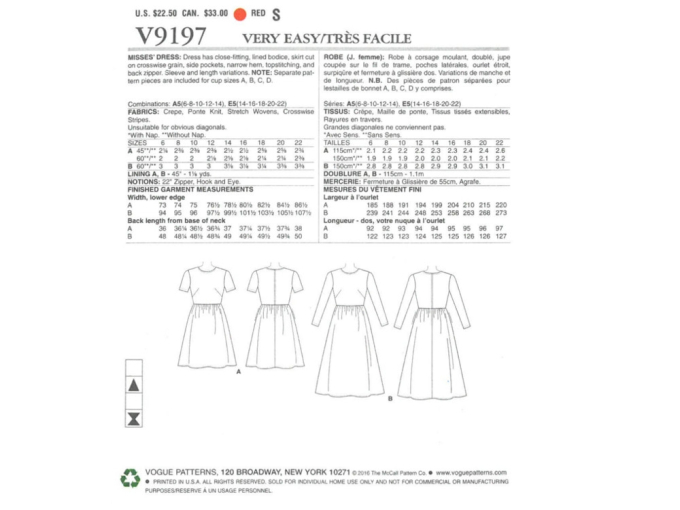 Patron Vogue 9197 robe femme, en français