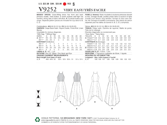 Patron Vogue 9252 robe, en français