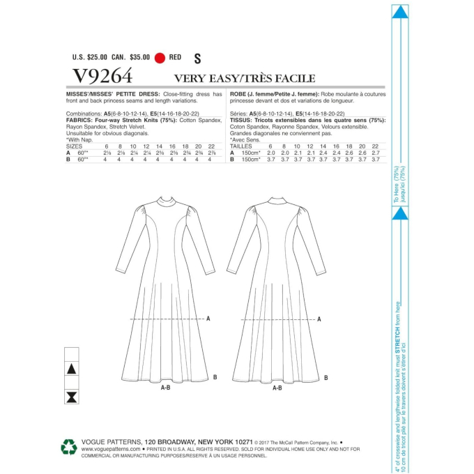 Patron Vogue 9264 robe taille 32-40, en français