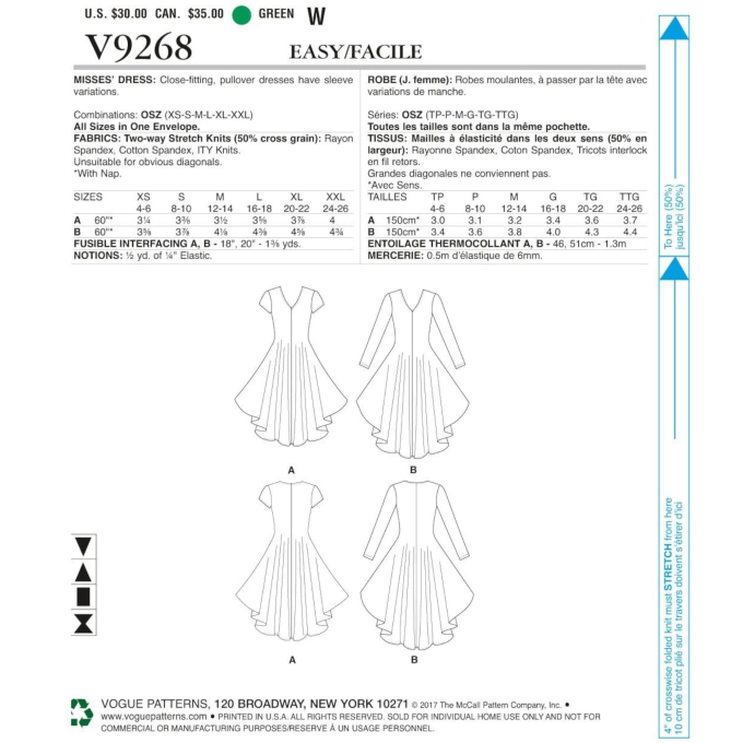 Pattern Vogue 9268 Dress, maat one size, Dui/En/Fr