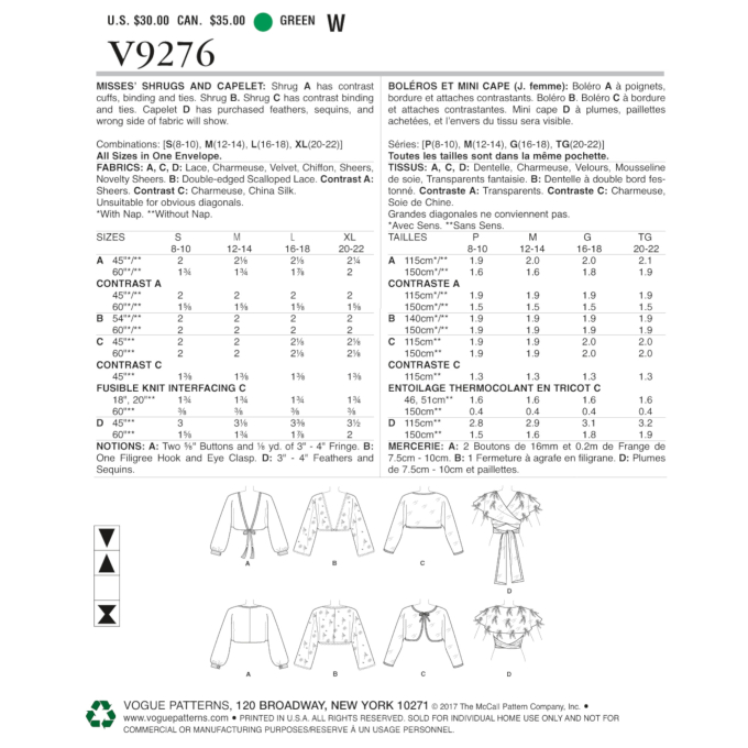 Naaipatroon Vogue 9267 jas, one size, Dui/En/Fr