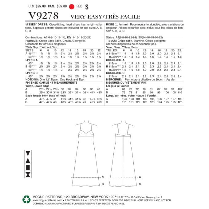 Patron Vogue 9278 robe femme, taille 40-48, en français