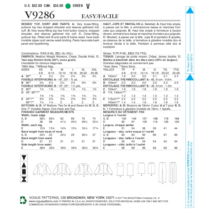 Naaipatroon Vogue 9386 combinatie, maat  42-50, Dui/En/Fr