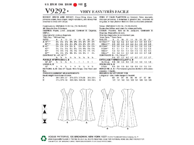 Naaipatroon Vogue 9292, jurk, Dui/En/Fr