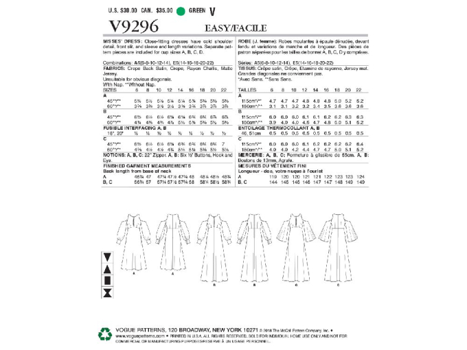Naaipatroon Vogue 9296, jurk, Dui/En/Fr