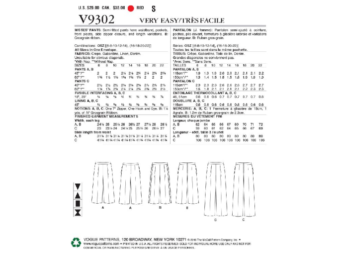 Naaipatroon Vogue 9302 Broek, Dui/En/Fr