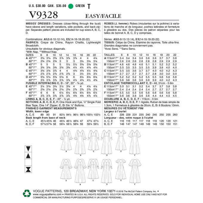 Naaipatroon Vogue 9328 jurk, Dui/En/Fr