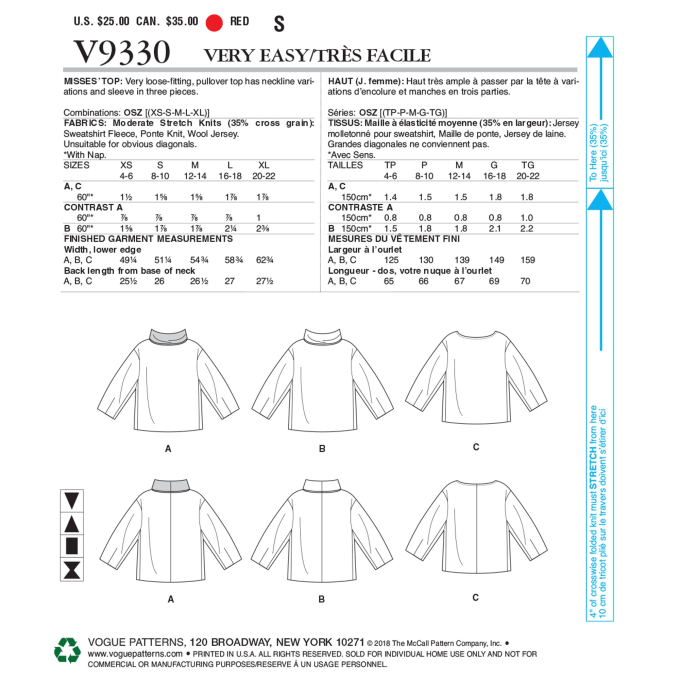 Naaipatroon Vogue 9330 pullover, Dui/En/Fr