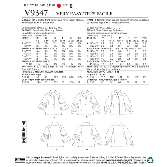 Naaipatroon Vogue 9347 Designer jas, 32-40 Dui/En/Fr