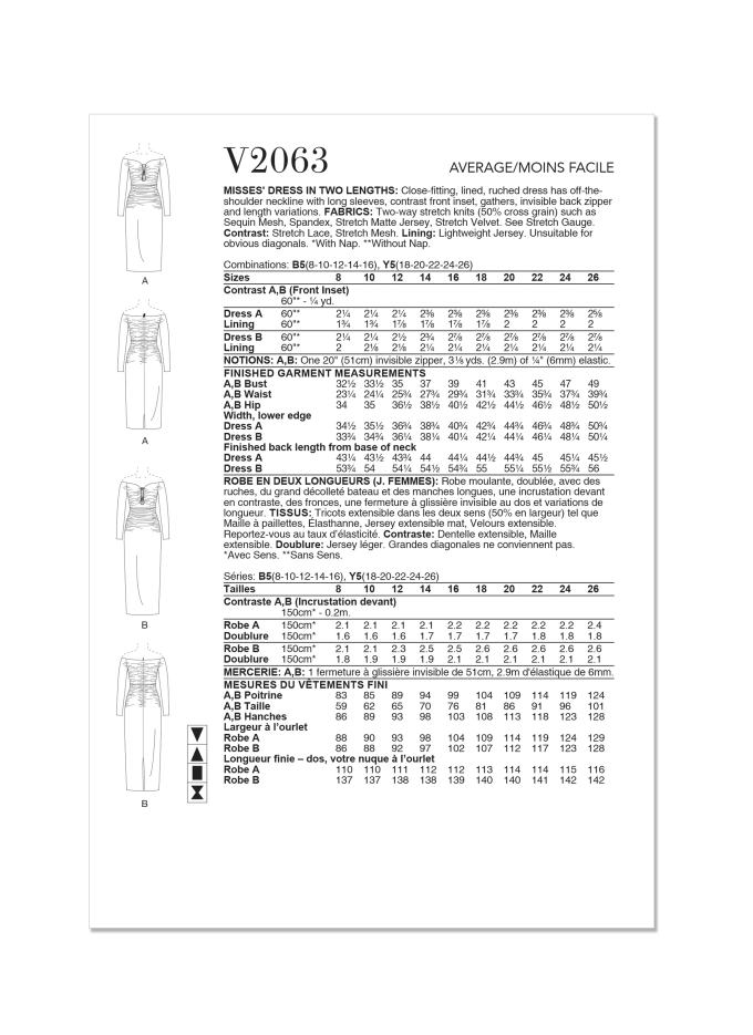 Sewing pattern Vogue Dress Ladies 2063 Size 34-42, En/Ger/Fr