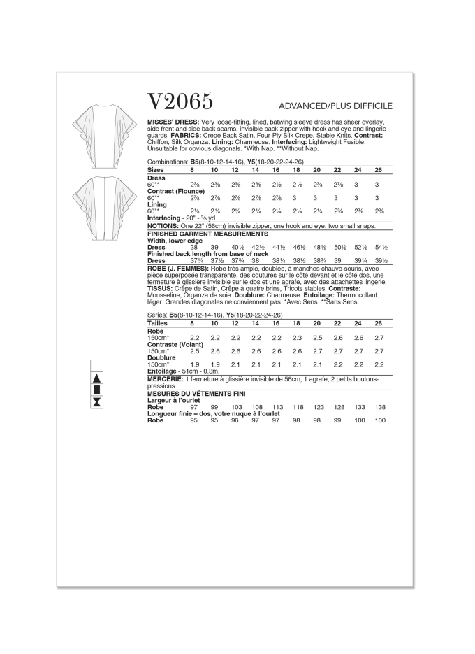 Sewing pattern Vogue V2065 Misses Dress Size 34-42, Eng/Ger/Fr