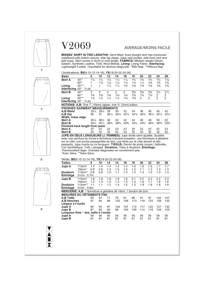 Sewing pattern Vogue Skirt Ladies 2069 Size 34-42, En/Ger/Fr