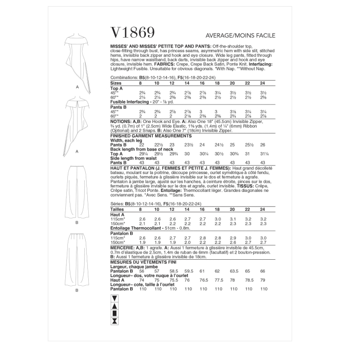 Naaipatroon Vogue broekpak 1869 mt. 42-50, Dui/En/Fr